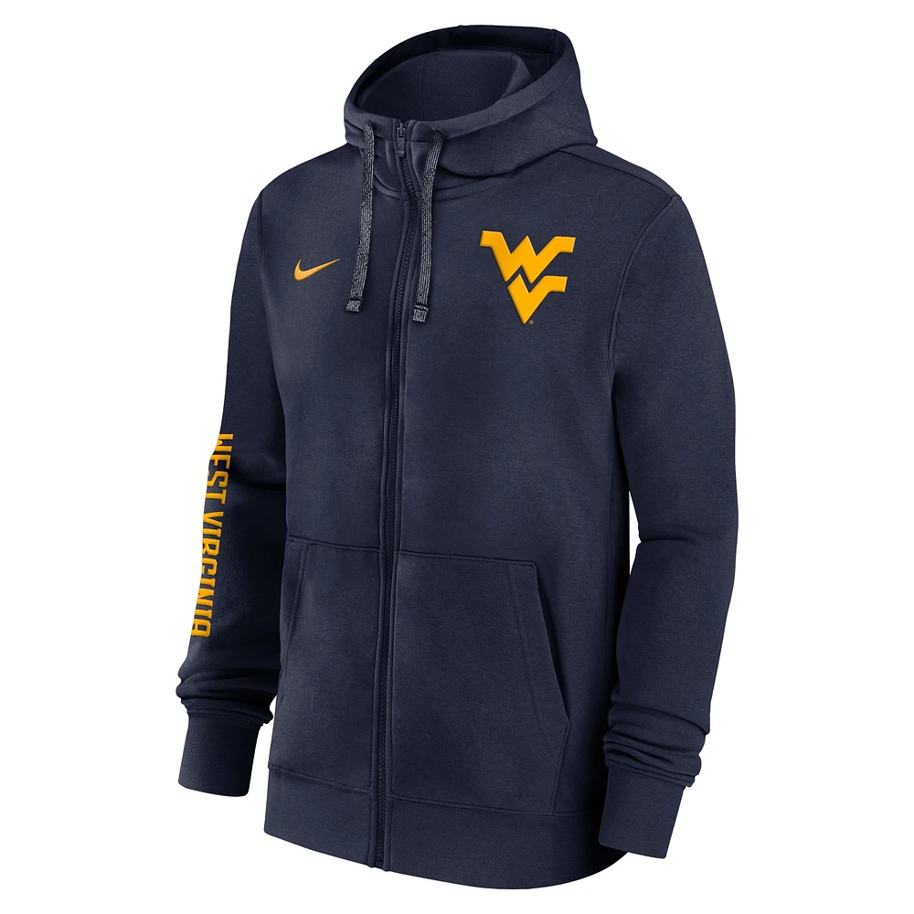 Sweat à capuche entièrement zippé Nike pour homme, bleu marine, West Virginia Mountaineers 2024 Sideline