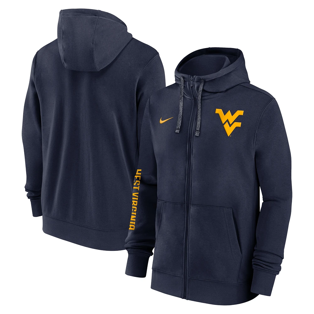 Sweat à capuche entièrement zippé Nike pour homme, bleu marine, West Virginia Mountaineers 2024 Sideline