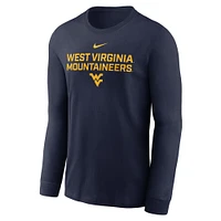 Men's Nike Navy West Virginia Mountaineers 2025 Sideline Performance Long Sleeve T-Shirt