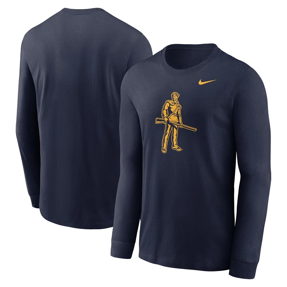 T-shirt à manches longues Nike bleu marine avec logo alternatif des West Virginia Mountaineers pour homme