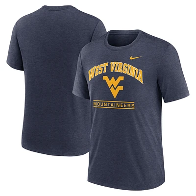 T-shirt Nike bleu marine West Virginia Mountaineers Arch Over Logo Tri-Blend pour homme