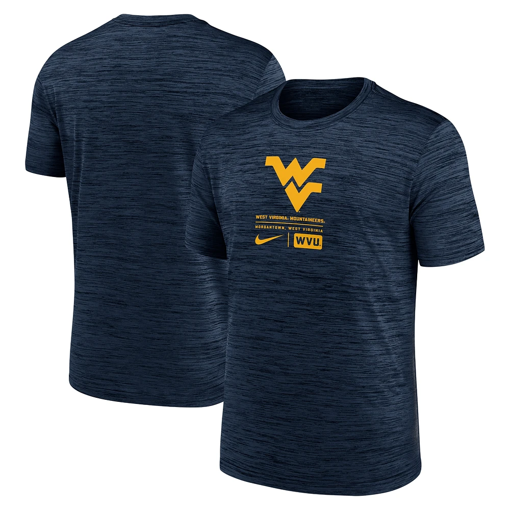 T-shirt Nike West Virginia Mountaineers Campus Center Block Velocity Performance pour homme bleu marine