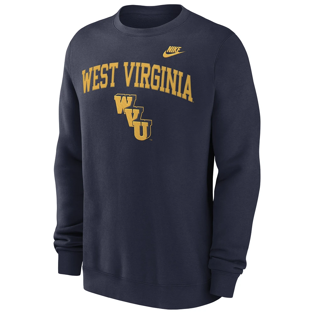 Men's Nike Navy West Virginia Mountaineers Legacy Classic Tackle Twill Embroidered Arch Over Logo Pullover Sweatshirt