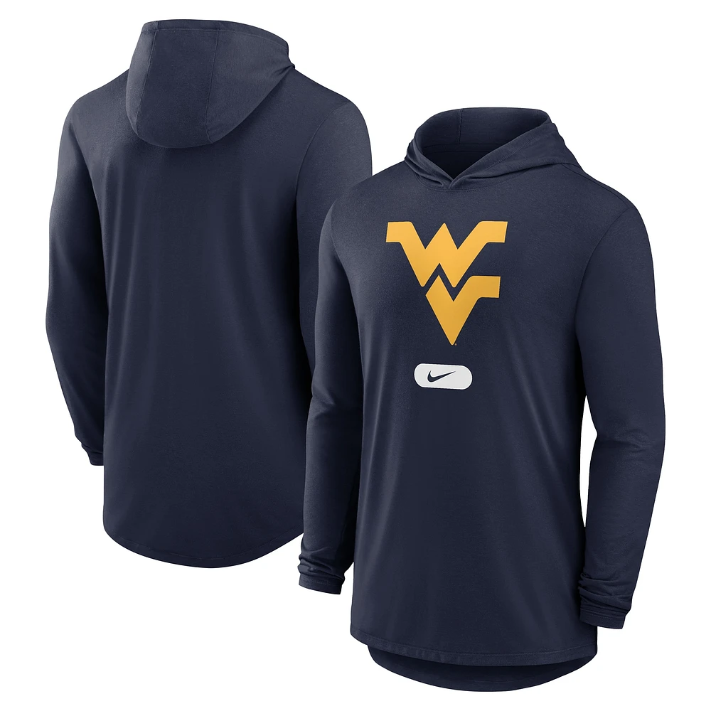 T-shirt à capuche manches longues Nike bleu marine West Virginia Mountaineers pour homme