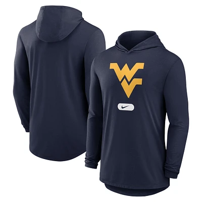 Men's Nike Navy West Virginia Mountaineers Lightweight Performance Long Sleeve Hoodie T-Shirt