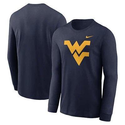 T-shirt à manches longues Nike bleu marine avec logo principal des West Virginia Mountaineers pour homme