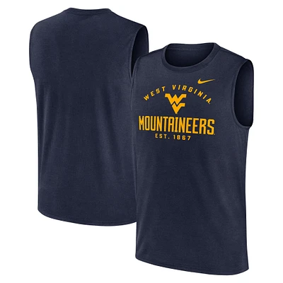 Débardeur musculaire Nike pour hommes, bleu marine, West Virginia Mountaineers Primetime Legend Lock Up Performance