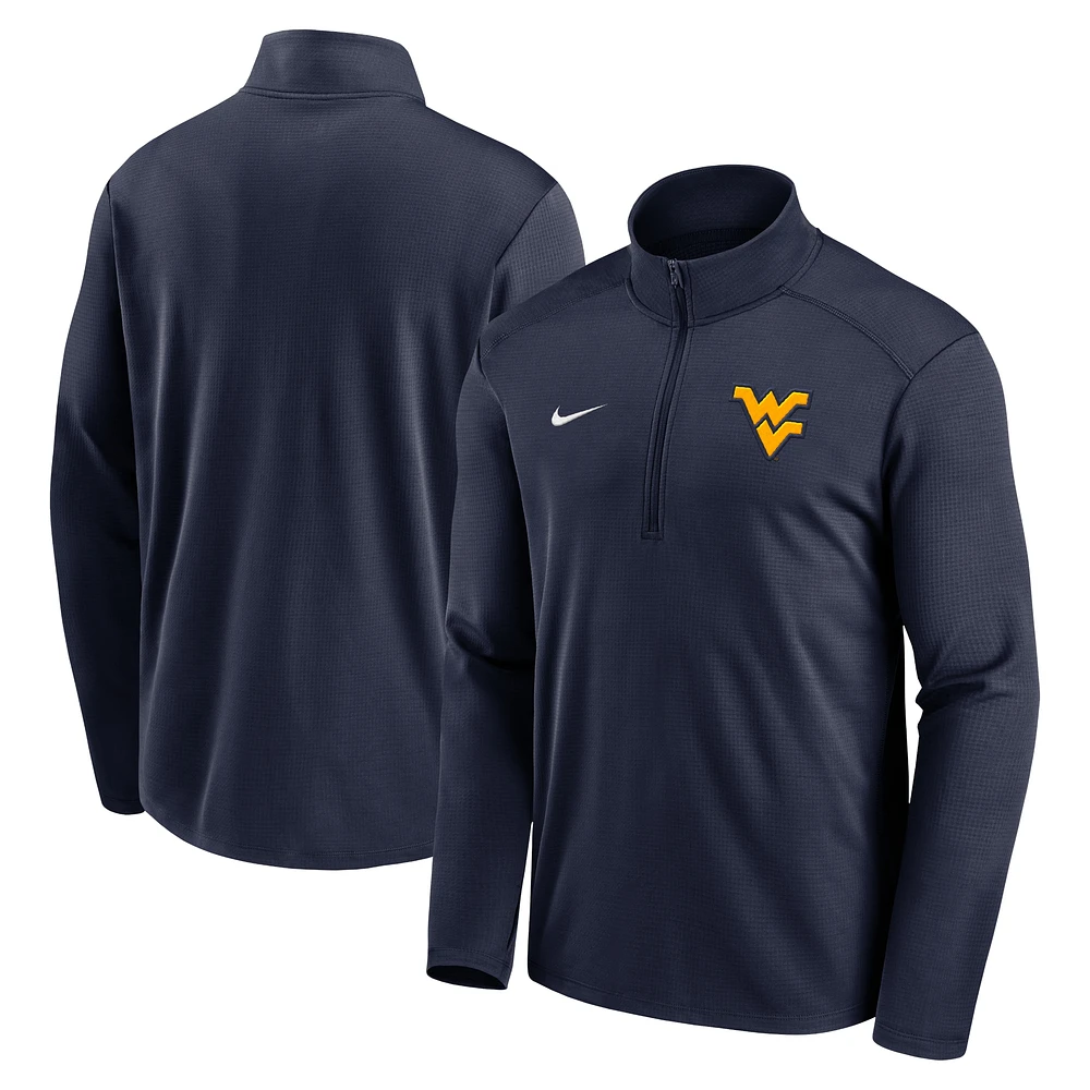 Haut à demi-zip Nike bleu marine West Virginia Mountaineers Primetime Pacer Performance pour homme