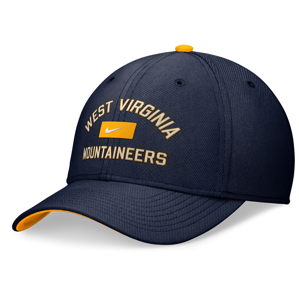 Casquette Nike bleu marine West Virginia Mountaineers Primetime Rise Swoosh Flex pour hommes