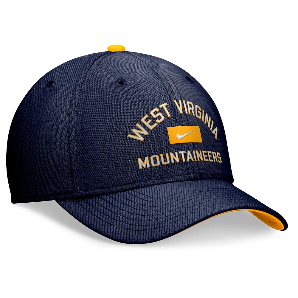 Casquette Nike bleu marine West Virginia Mountaineers Primetime Rise Swoosh Flex pour hommes