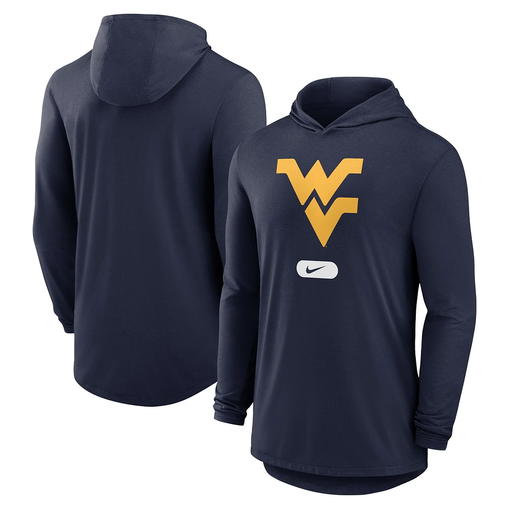T-shirt à capuche et manches longues Nike bleu marine West Virginia Mountaineers Primetime Tri-Blend Performance pour homme