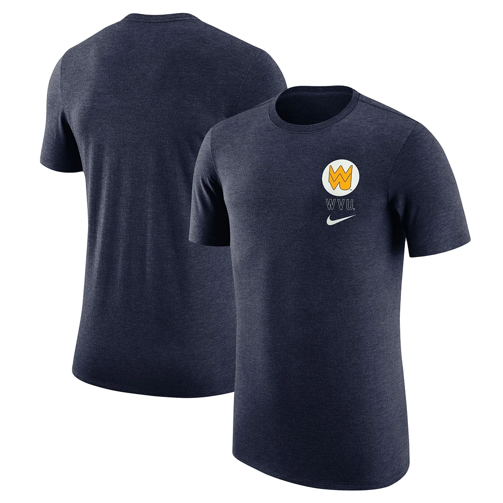 T-shirt rétro à trois mélanges Nike pour hommes, bleu marine, West Virginia Mountaineers