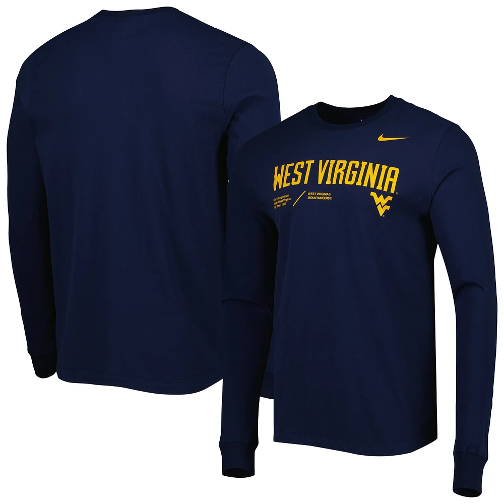 T-shirt à manches longues Nike Navy West Virginia Mountaineers Team Practice Performance pour homme