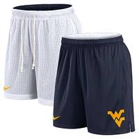 Short de sport réversible Nike Primetime pour homme, blanc/bleu marine, des West Virginia Mountaineers