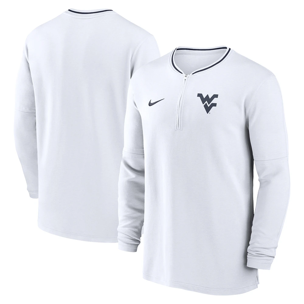 Haut à manches longues demi-zip Nike blanc West Virginia Mountaineers 2024 Sideline Coach Performance pour homme