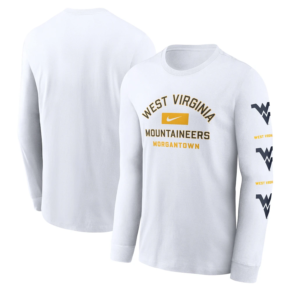 T-shirt à manches longues Nike pour hommes, blanc, West Virginia Mountaineers Primetime Classic Location