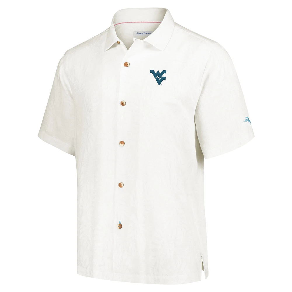 Men's Tommy Bahama Cream West Virginia Mountaineers Castaway Game Camp Button-Up Shirt