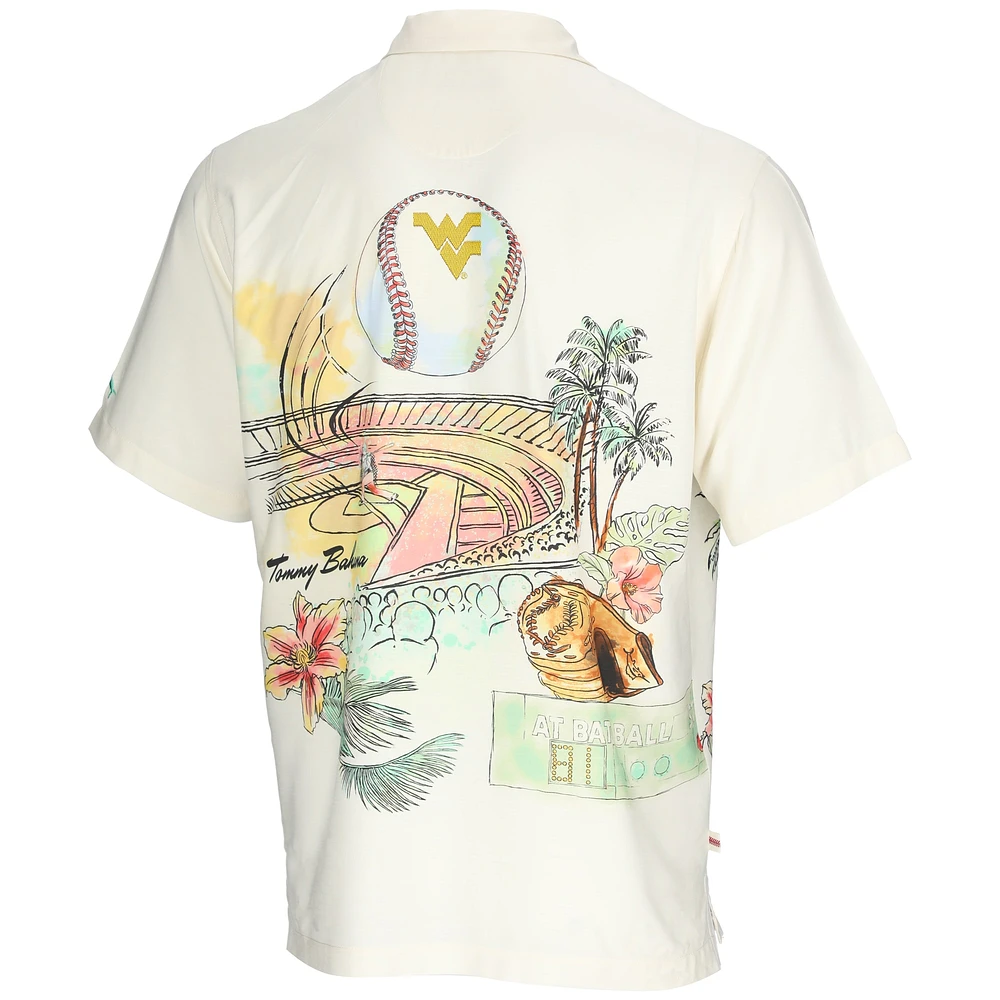 Men's Tommy Bahama Cream West Virginia Mountaineers Paradise Fly Ball Camp Button-Up Shirt