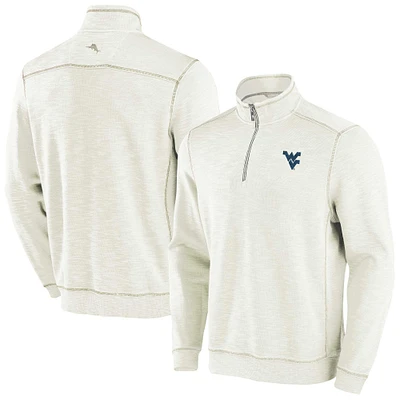 Men's Tommy Bahama Cream West Virginia Mountaineers Tobago Bay Half-Zip Tri-Blend Top