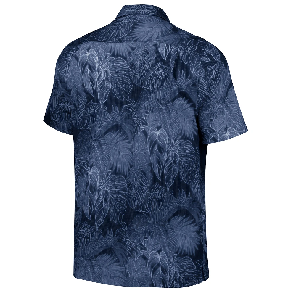 Chemise de camp boutonnée Tommy Bahama Navy West Virginia Mountaineers Coast Luminescent Fronds IslandZone pour hommes