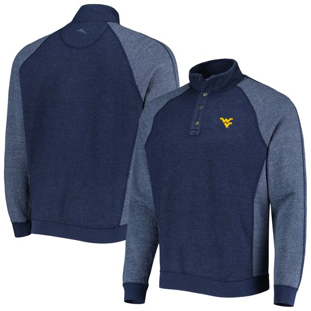 Tommy Bahama Navy West Virginia Mountaineers Sport Scrimmage Snap Mock Neck Raglan Button-Up Jacket