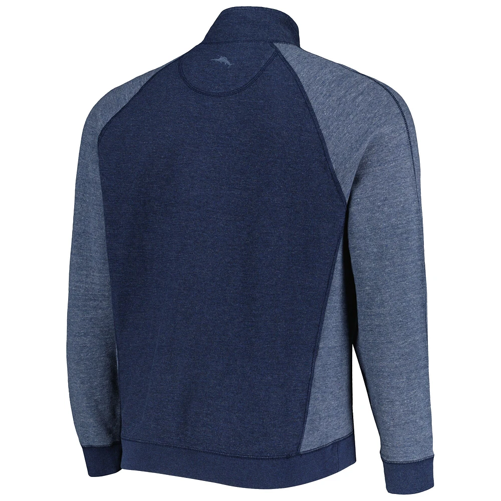 Men's Tommy Bahama Navy West Virginia Mountaineers Sport Scrimmage Snap Mock Neck Raglan Button-Up Jacket