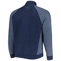 Men's Tommy Bahama Navy West Virginia Mountaineers Sport Scrimmage Snap Mock Neck Raglan Button-Up Jacket
