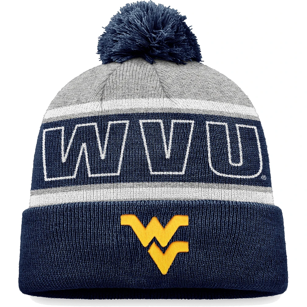 Bonnet en tricot à revers Top of the World Navy West Virginia Mountaineers pour homme avec pompon