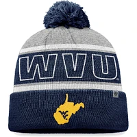 Bonnet en tricot à revers Top of the World Navy West Virginia Mountaineers pour homme avec pompon