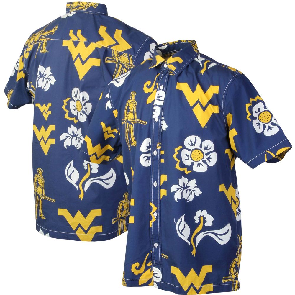 Men's Wes & Willy Navy West Virginia Mountaineers Floral Button-Up Shirt