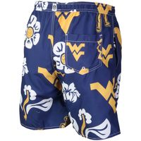 Men's Wes & Willy Navy West Virginia Mountaineers Floral Volley Logo Swim Trunks