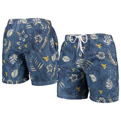 Men's Wes & Willy Navy West Virginia Mountaineers Vintage Floral Swim Trunks