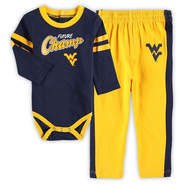 Ensemble body et pantalon de survêtement à manches longues pour nouveau-né bébé bleu marine/doré West Virginia Mountaineers Little Kicker