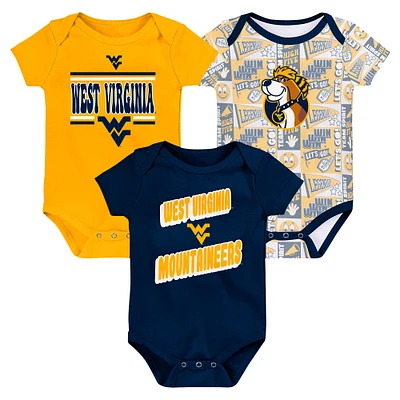 Newborn Navy West Virginia Mountaineers Sunday Comics 3-Pack Bodysuit Set