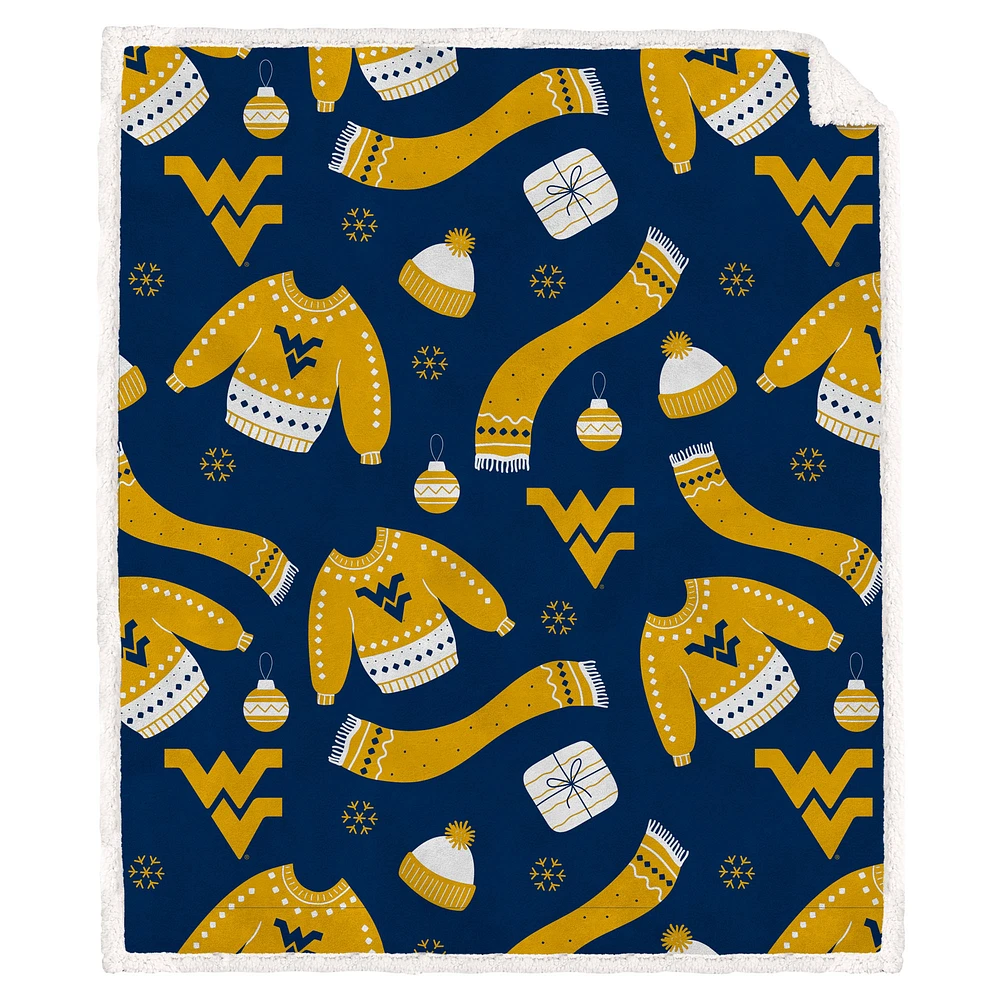 Pegasus West Virginia Mountaineers 60" x 70" Ugly Sweater Flannel Fleece Sherpa Blanket