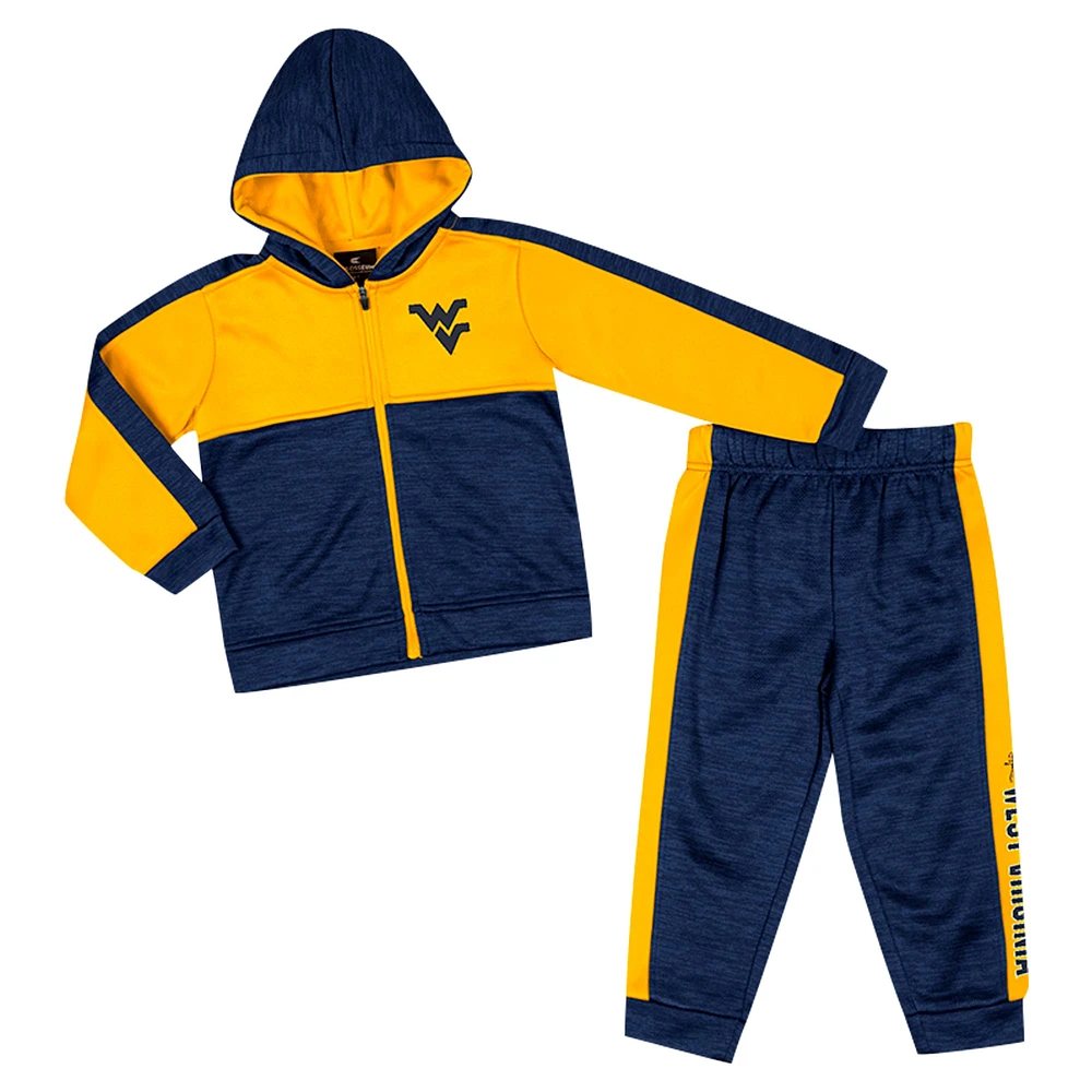 Ensemble sweat à capuche et pantalon en polaire entièrement zippé Colosseum Navy West Virginia Mountaineers pour tout-petit