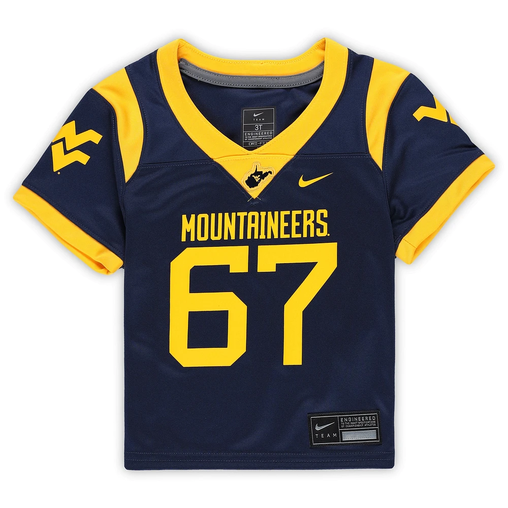 Maillot de football réplique intouchable Nike #67 bleu marine des West Virginia Mountaineers pour tout-petits