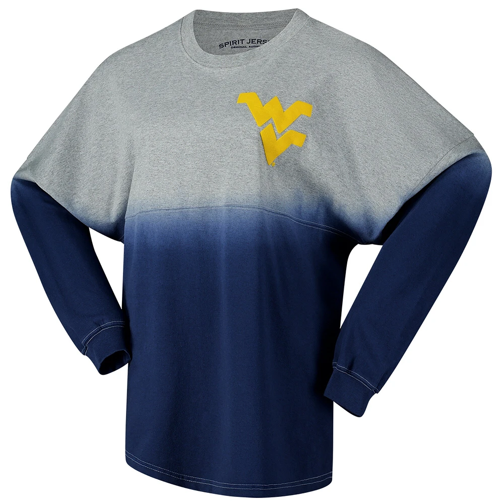 T-shirt unisexe Spirit Jersey marine/gris West Virginia Mountaineers Ombre à manches longues