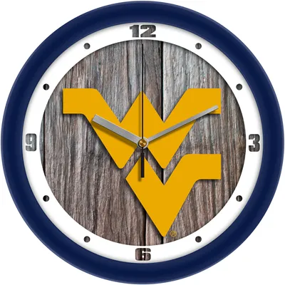 West Virginia Mountaineers 11.5'' Suntime Premium Glass Face Weathered Wood Wall Clock