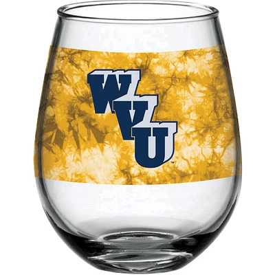 West Virginia Mountaineers 15oz. Vintage Tie-Dye Stemless Wine Glass