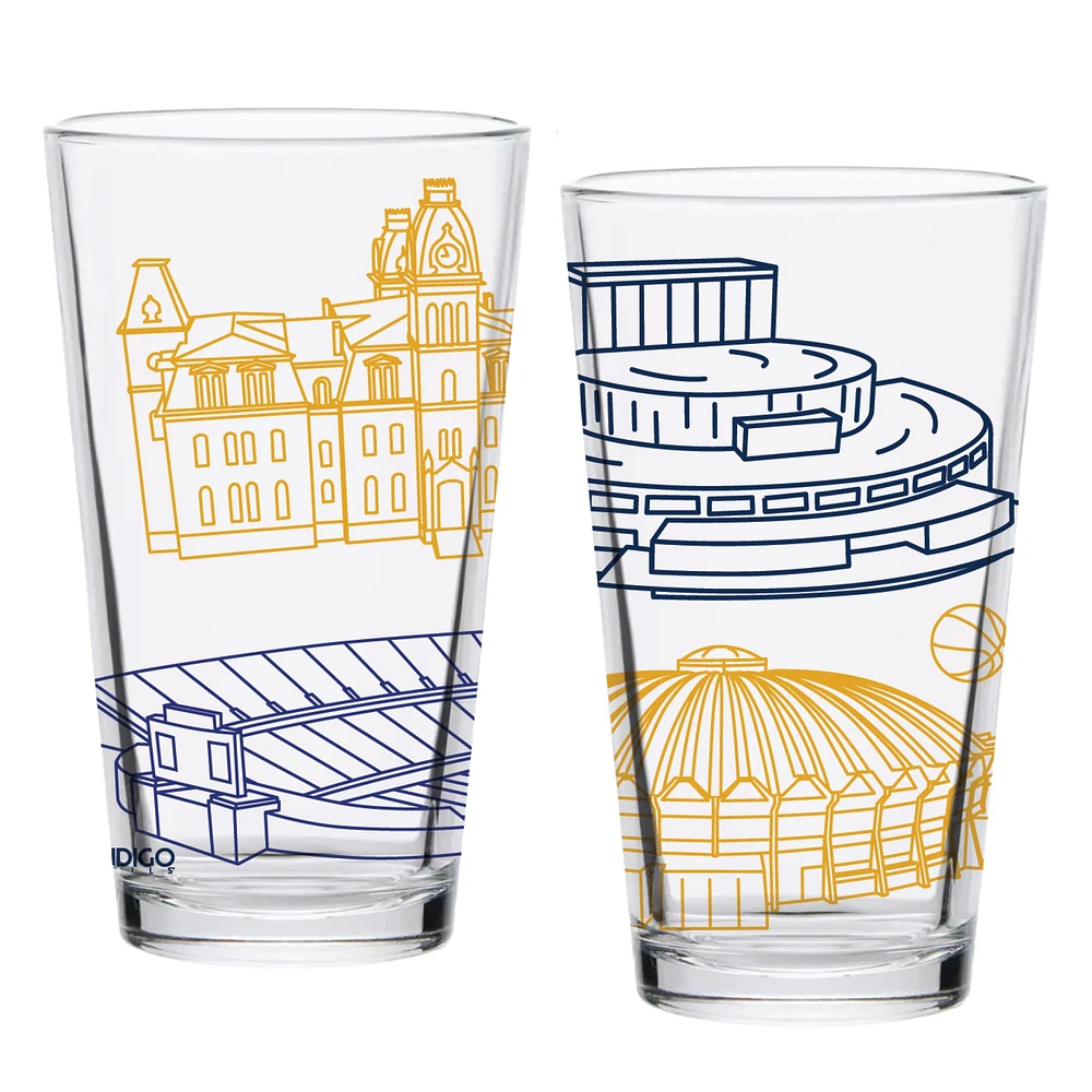 West Virginia Mountaineers Two-Pack 16oz. Campus Line Art Pint Glass Set