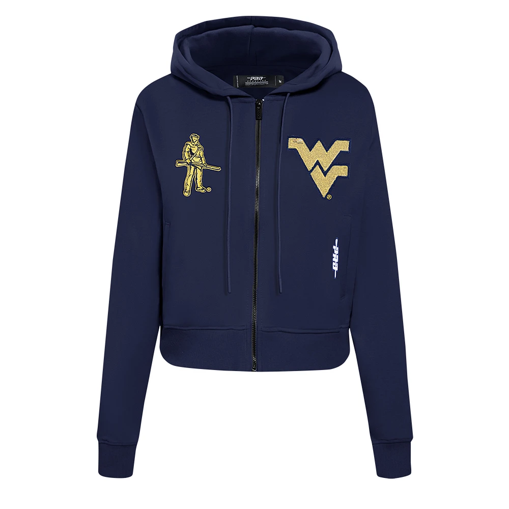 Women's Pro Standard Navy West Virginia Mountaineers Game Day Sequin Full-Zip Hooded Jacket