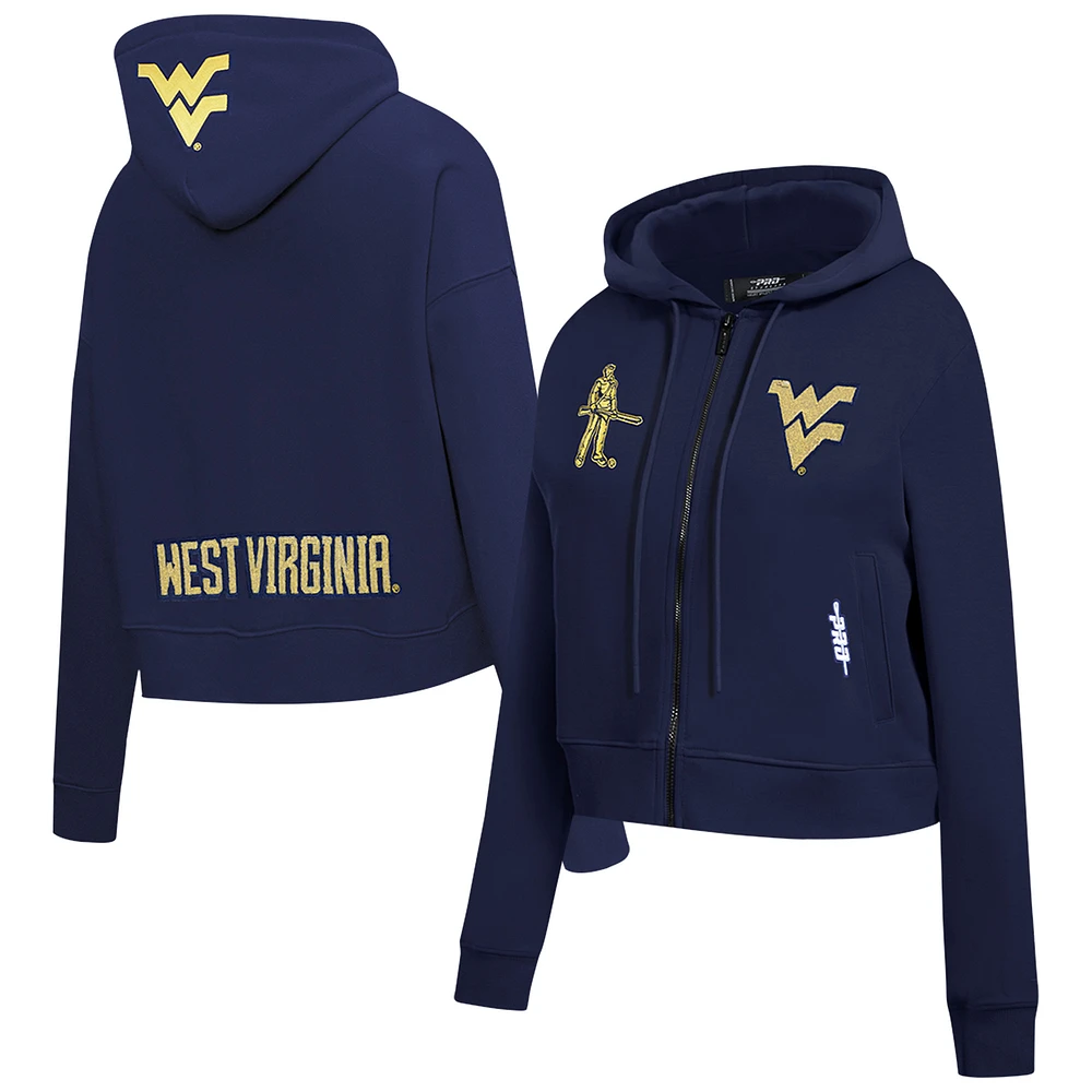 Women's Pro Standard Navy West Virginia Mountaineers Game Day Sequin Full-Zip Hooded Jacket