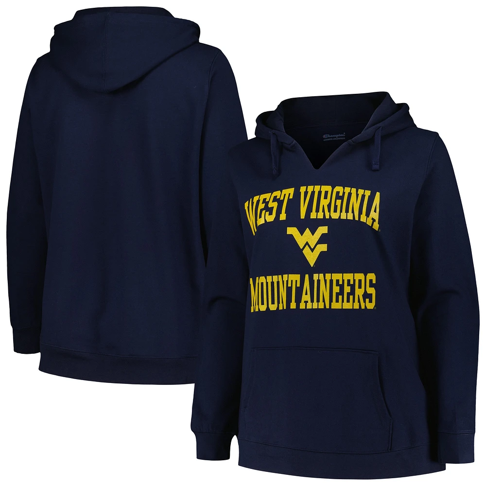 Women's Champion Navy West Virginia Mountaineers Plus Heart & Soul Notch Neck Pullover