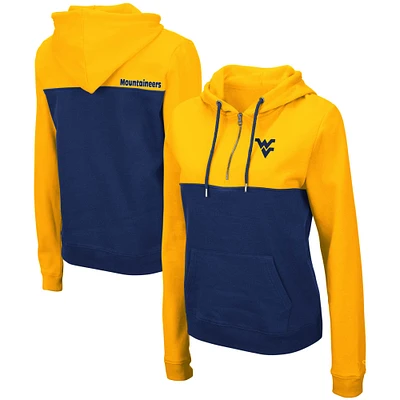 Chandail à capuchon léger demi-glissière Colosseum Gold/Navy West Virginia Mountaineers Aidan pour femme