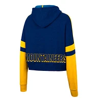Women's Colosseum Heather Navy West Virginia Mountaineers Throwback Stripe Arch Logo Cropped Pullover Hoodie