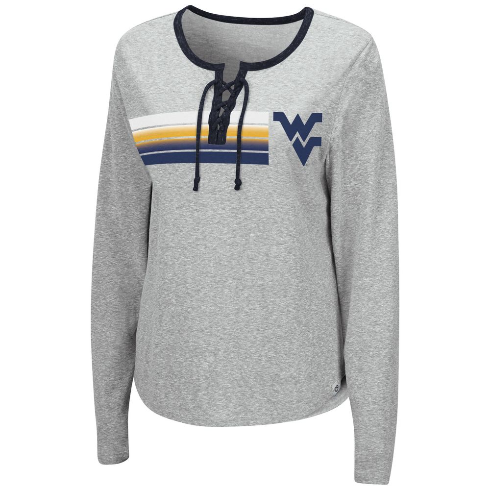 Women's Colosseum Heathered Gray West Virginia Mountaineers Sundial Tri-Blend Long Sleeve Lace-Up T-Shirt