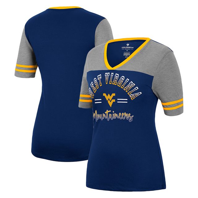 Colosseum Navy/Heathered Grey West Virginia Mountaineers There You Are T-shirt à encolure en V pour femme