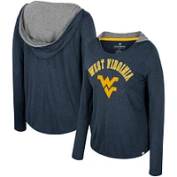 T-shirt à capuche manches longues pour femmes Colosseum Navy West Virginia Mountaineers en détresse Heather