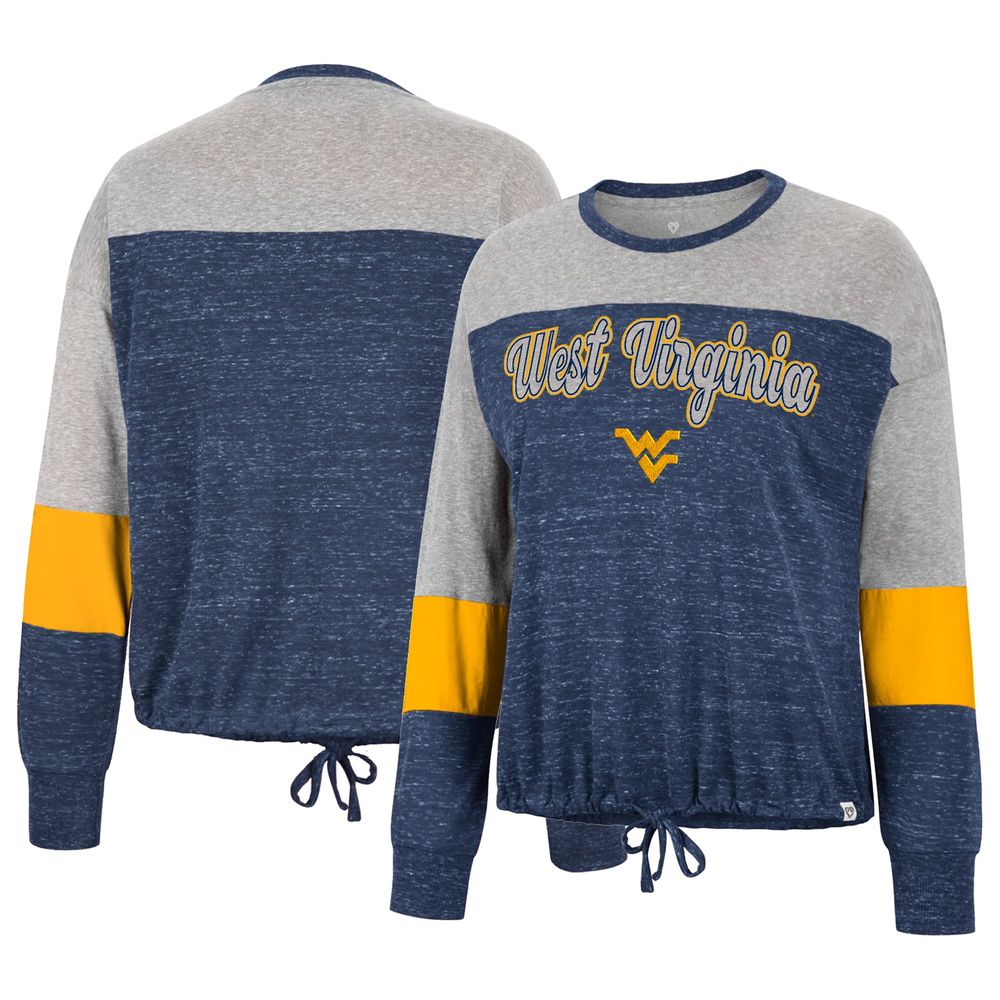 Women's Colosseum Navy West Virginia Mountaineers Joanna Tie Front Long Sleeve T-Shirt